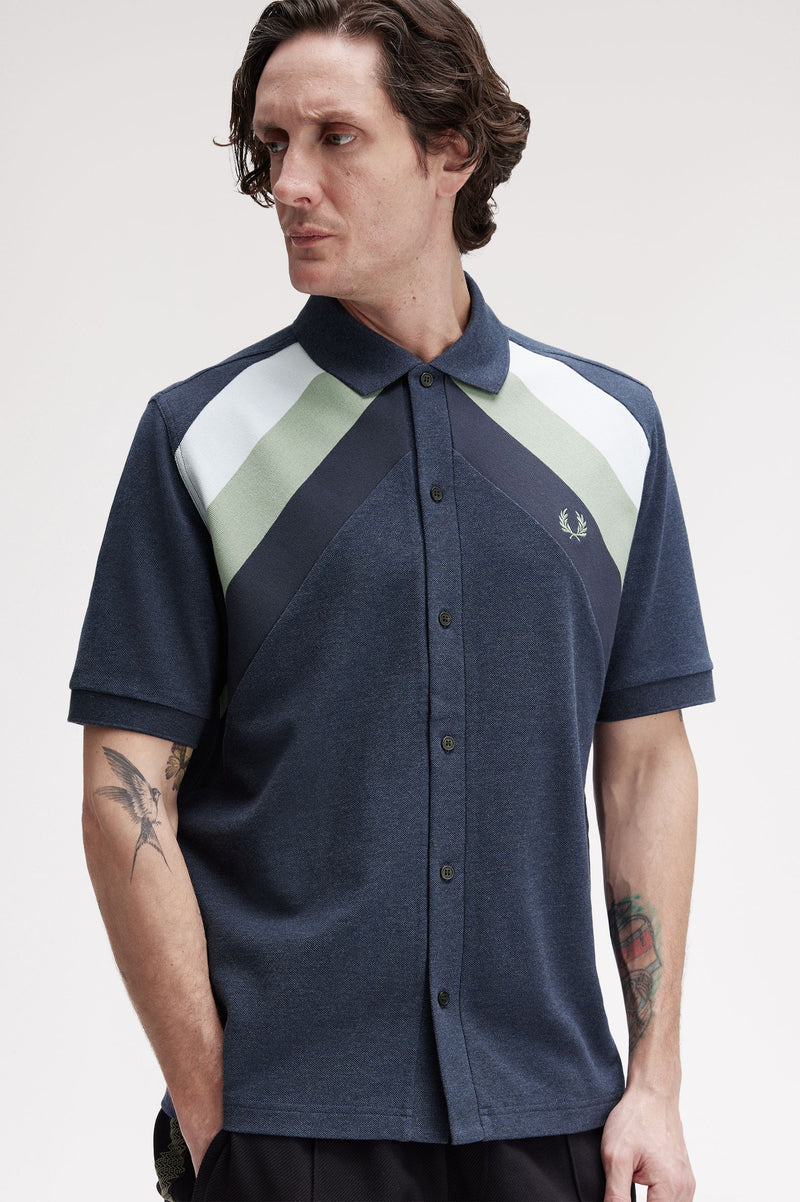 STRIPED PANEL BUTTON THRU POLO