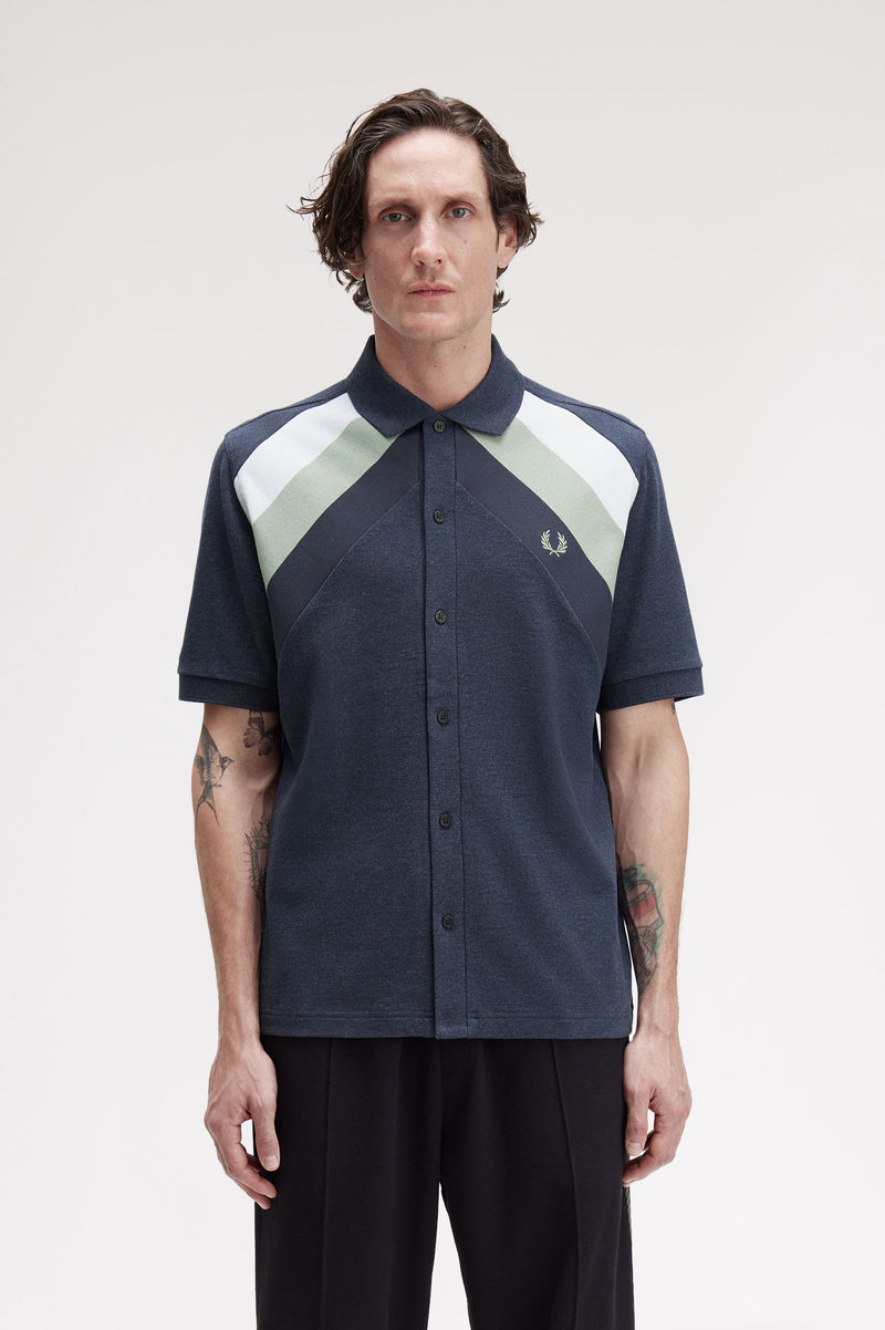 STRIPED PANEL BUTTON THRU POLO