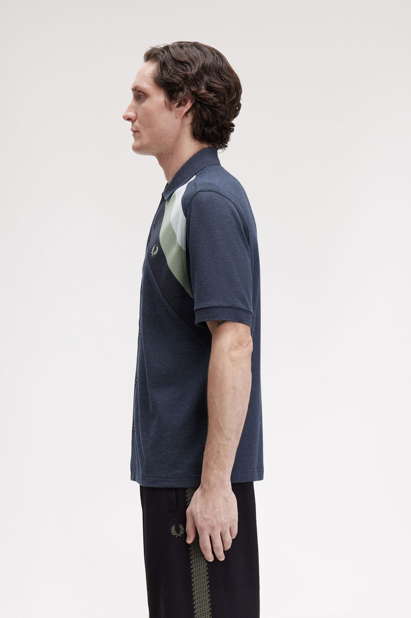 STRIPED PANEL BUTTON THRU POLO