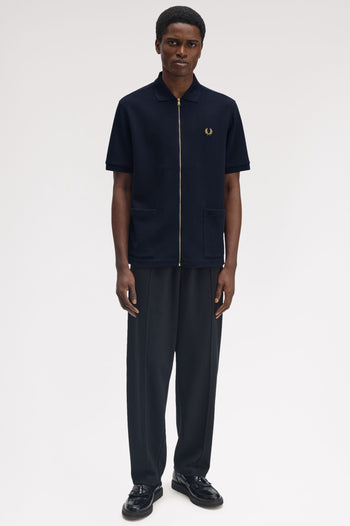 WAFFLE ZIP THROUGH POLO SHIRT