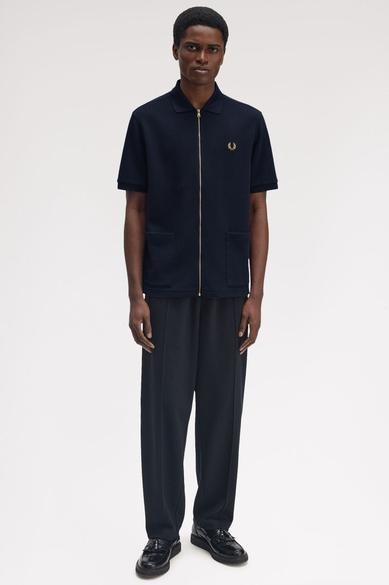 WAFFLE ZIP THROUGH POLO SHIRT