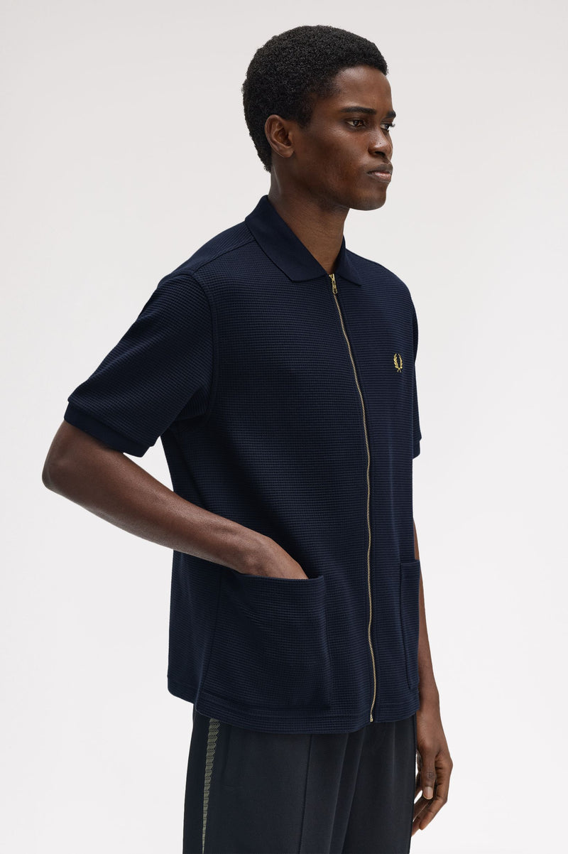 WAFFLE ZIP THROUGH POLO SHIRT