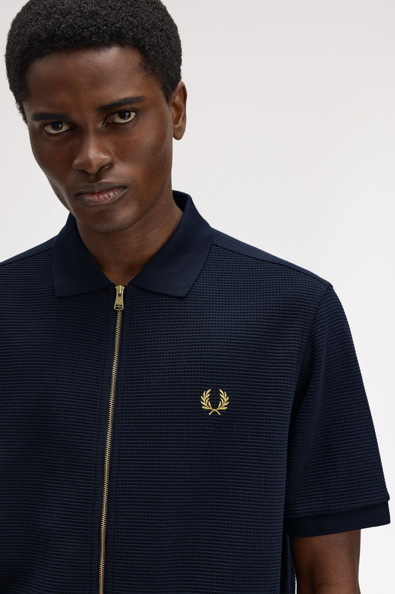 WAFFLE ZIP THROUGH POLO SHIRT