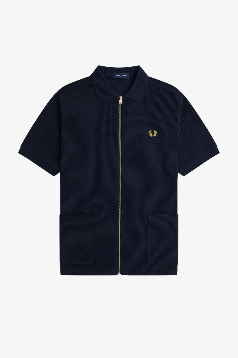 WAFFLE ZIP THROUGH POLO SHIRT