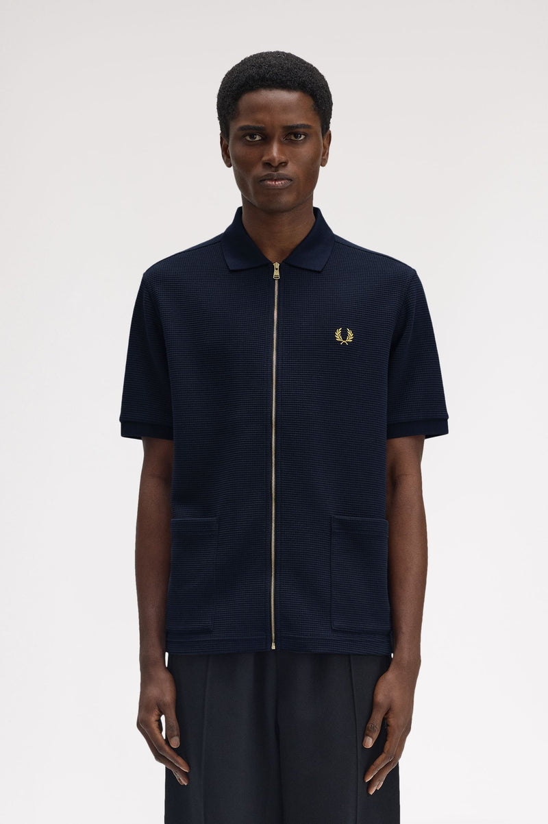 WAFFLE ZIP THROUGH POLO SHIRT