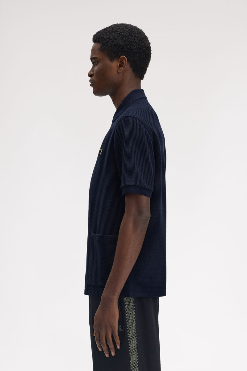 WAFFLE ZIP THROUGH POLO SHIRT