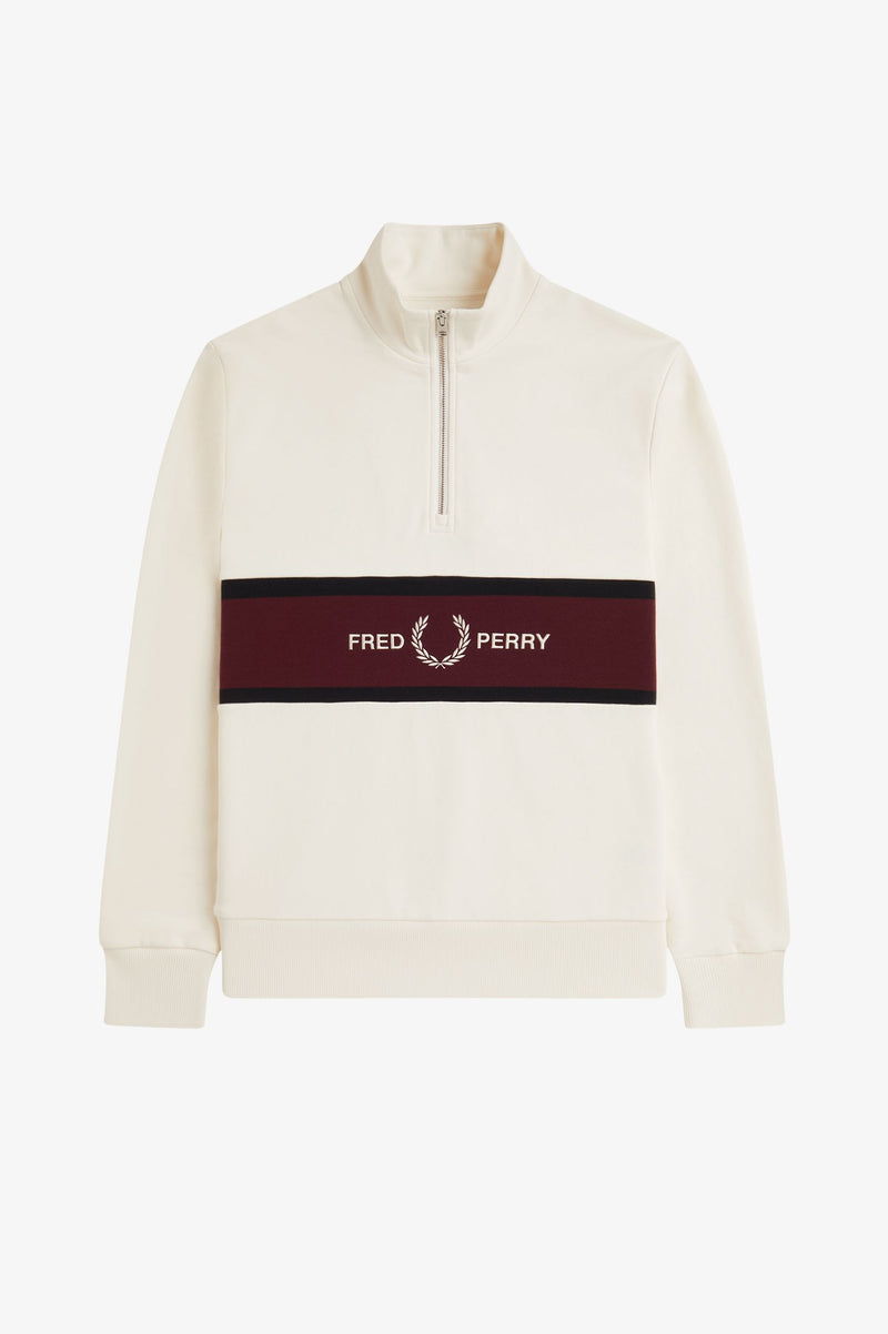 EMBROIDERED PANEL HALF ZIP SWEATER