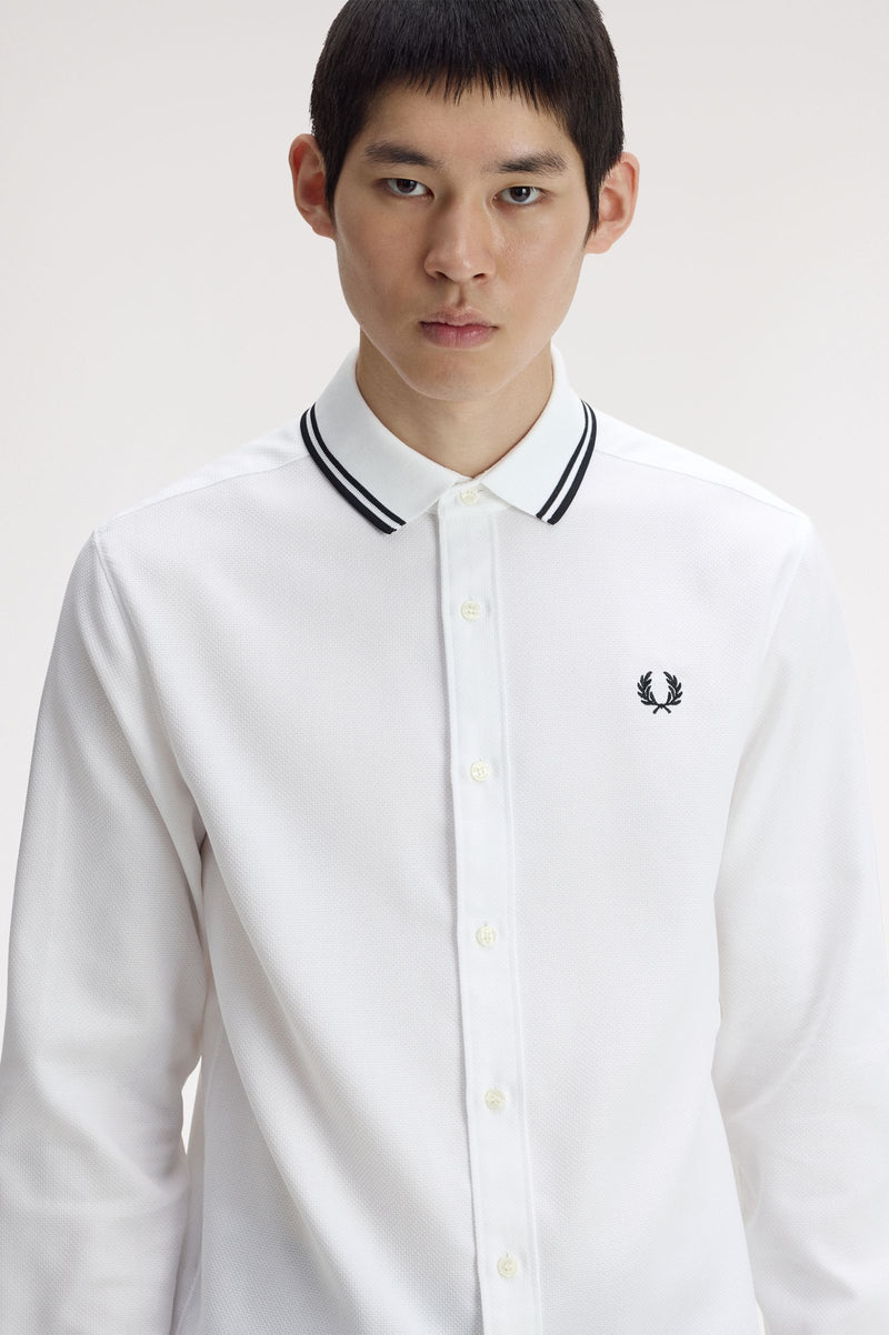 POLO COLLAR WOVEN PIQUE SHIRT
