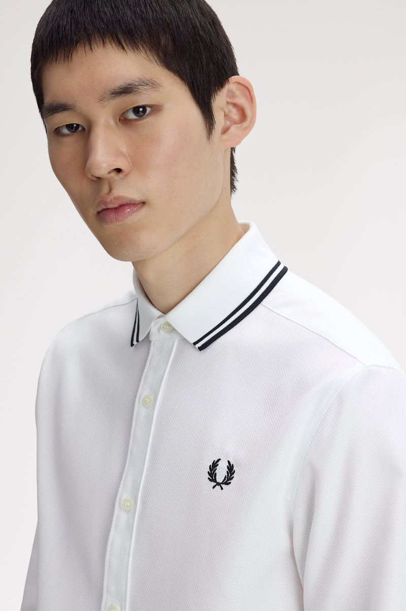 POLO COLLAR WOVEN PIQUE SHIRT