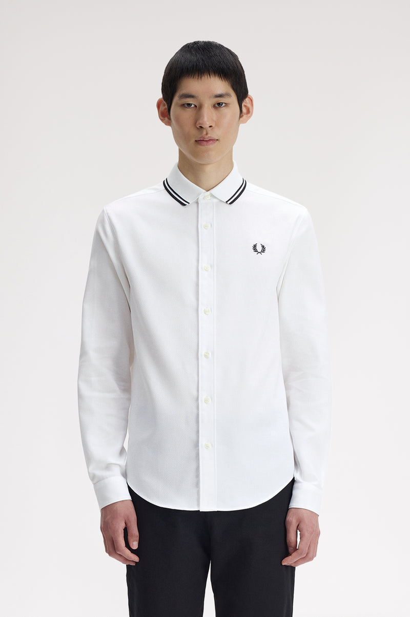 POLO COLLAR WOVEN PIQUE SHIRT