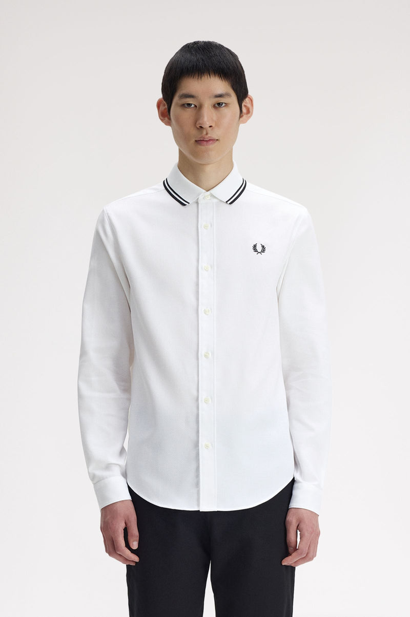 POLO COLLAR WOVEN PIQUE SHIRT