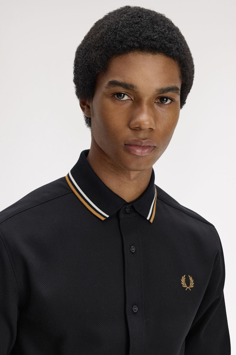 POLO COLLAR WOVEN PIQUE SHIRT