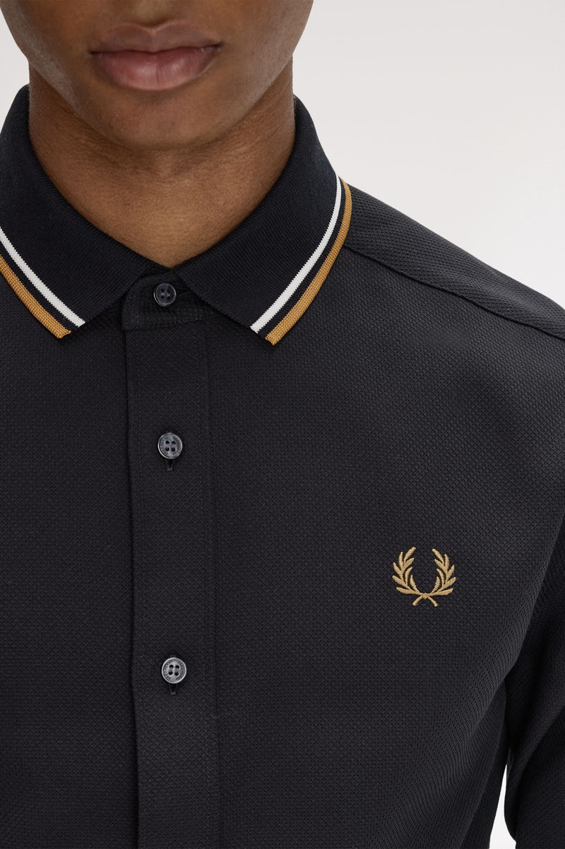 POLO COLLAR WOVEN PIQUE SHIRT