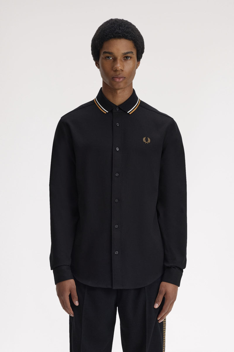 POLO COLLAR WOVEN PIQUE SHIRT