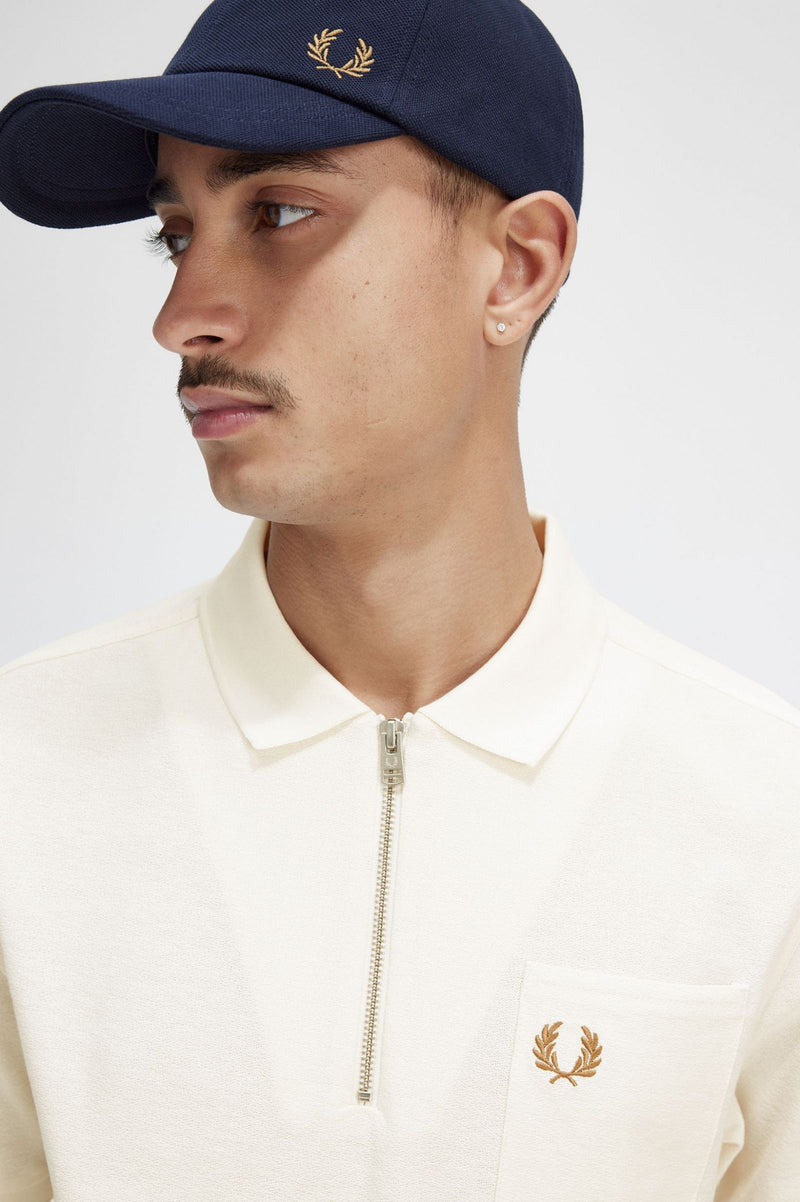 FRED PERRY TEXTURED ZIP NECK POLO SHIRT