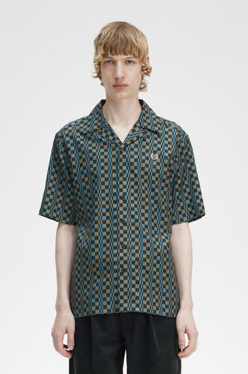 FRED PERRY  GLITCH CHEQUERBOARD REVERE COLLAR SHIRT