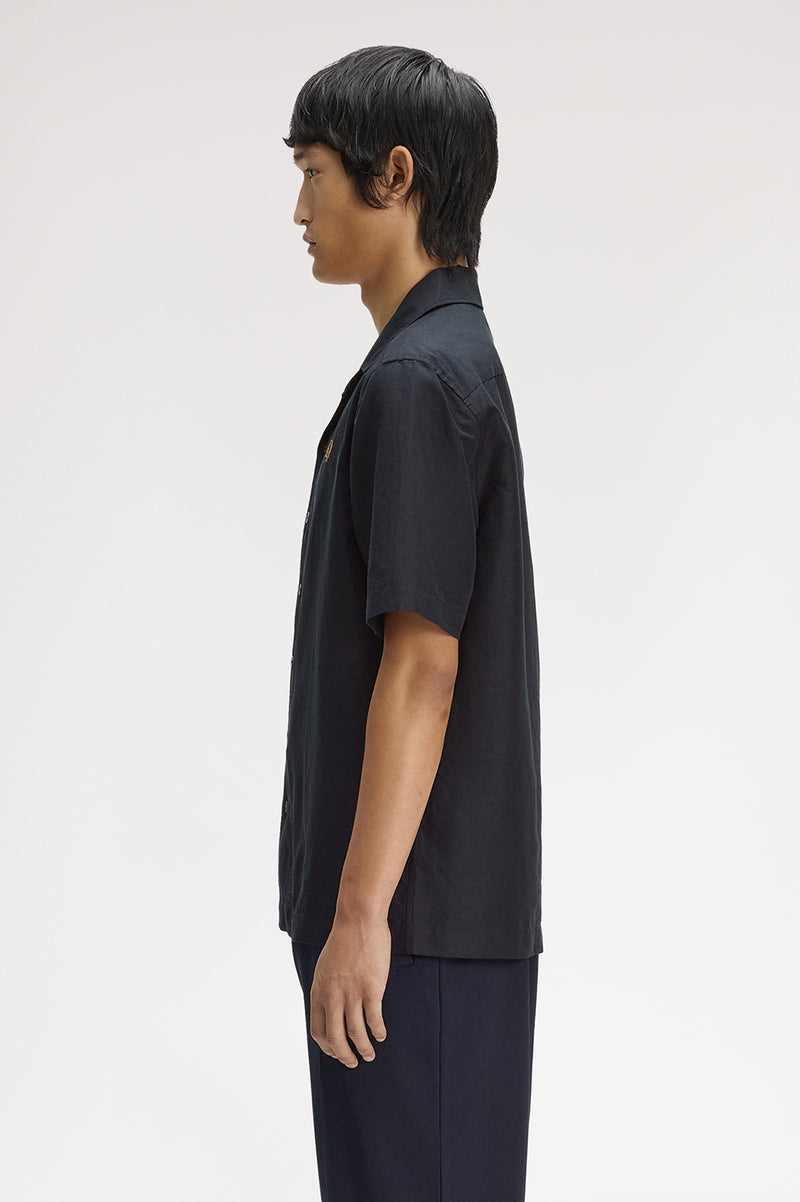 LINEN BLEND REVERE COLLAR SHIRT