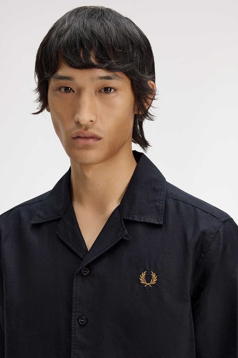 LINEN BLEND REVERE COLLAR SHIRT