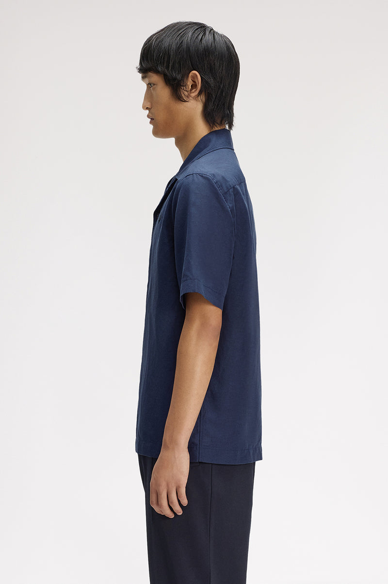 LINEN BLEND REVERE COLLAR SHIRT