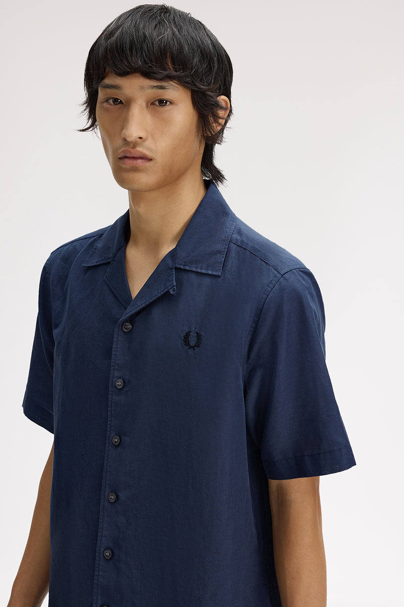LINEN BLEND REVERE COLLAR SHIRT
