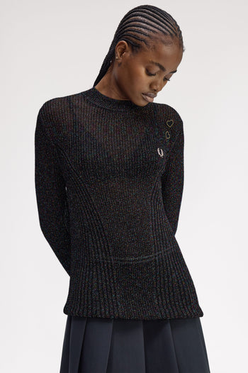 OPEN-KNIT METALLIC RIBBED TOP