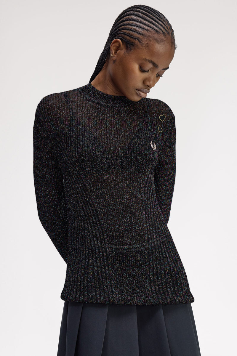 OPEN-KNIT METALLIC RIBBED TOP