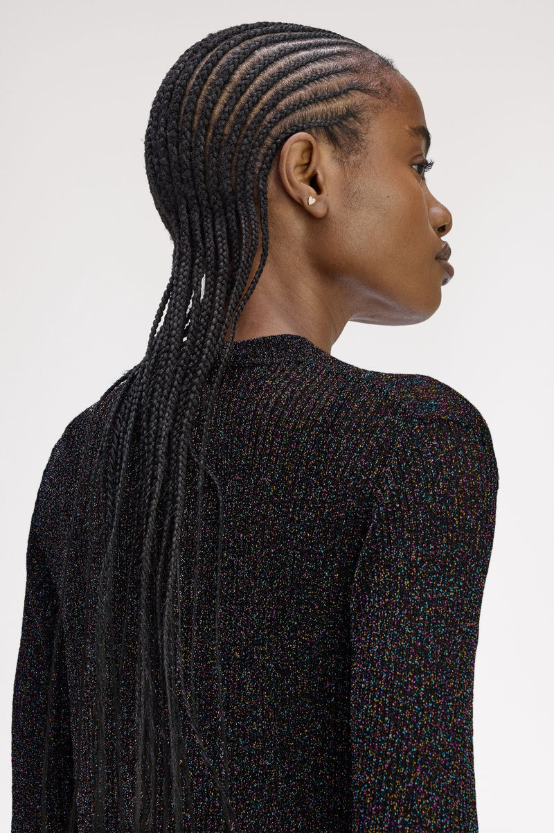 OPEN-KNIT METALLIC RIBBED TOP