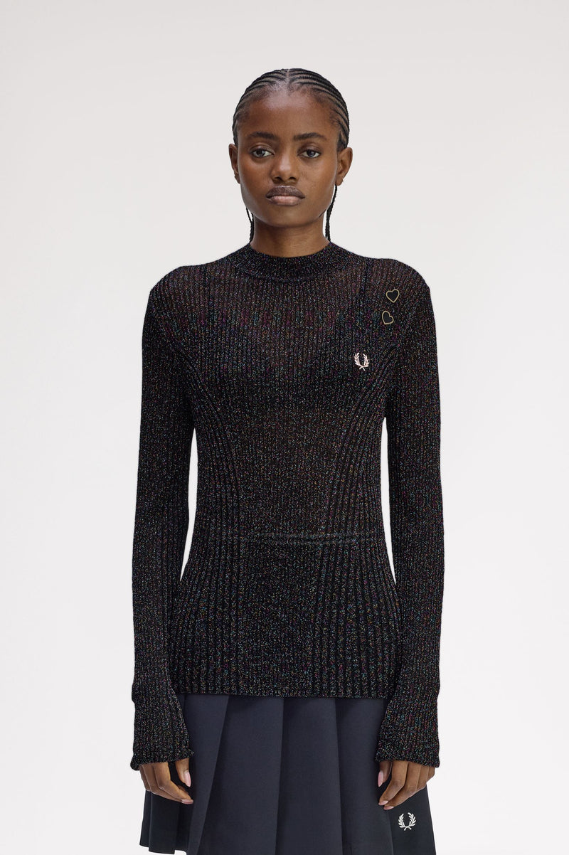 OPEN-KNIT METALLIC RIBBED TOP