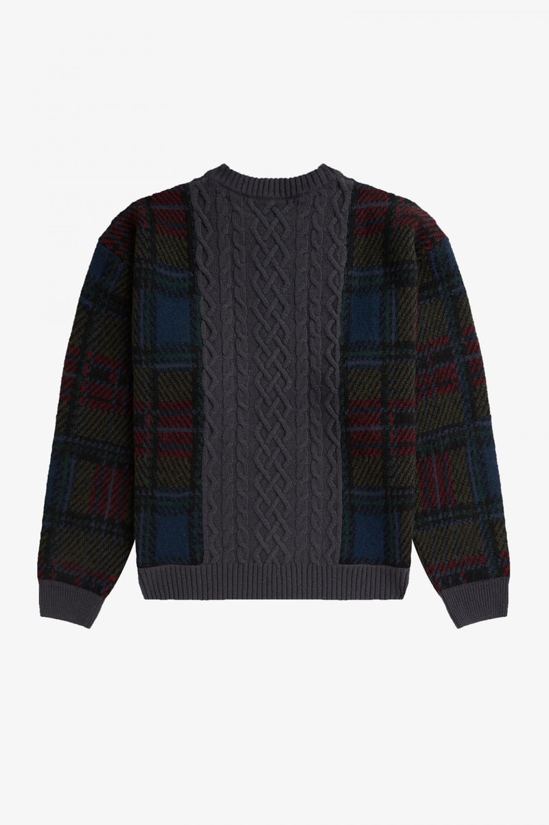 FRED PERRY TARTAN PANEL CABLE KNIT JUMPER