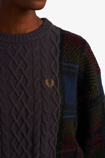 FRED PERRY TARTAN PANEL CABLE KNIT JUMPER