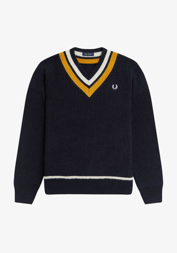 FRED PERRY STRIPED V NECK JUMPER