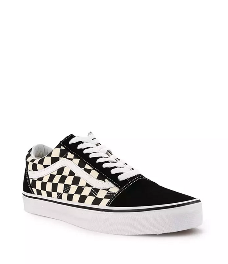 Black old skool checkered vans sales