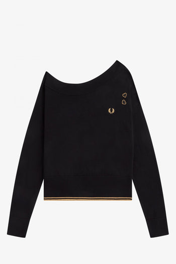 FRED PERRY OFF-THE-SHOULDER KNITTED TOP